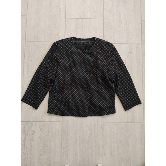 Anne Klein Jackets & Blazers - Anne Klein Cropped Jacket Blazer Wool Womens 12 Black Geometric Button Tweed